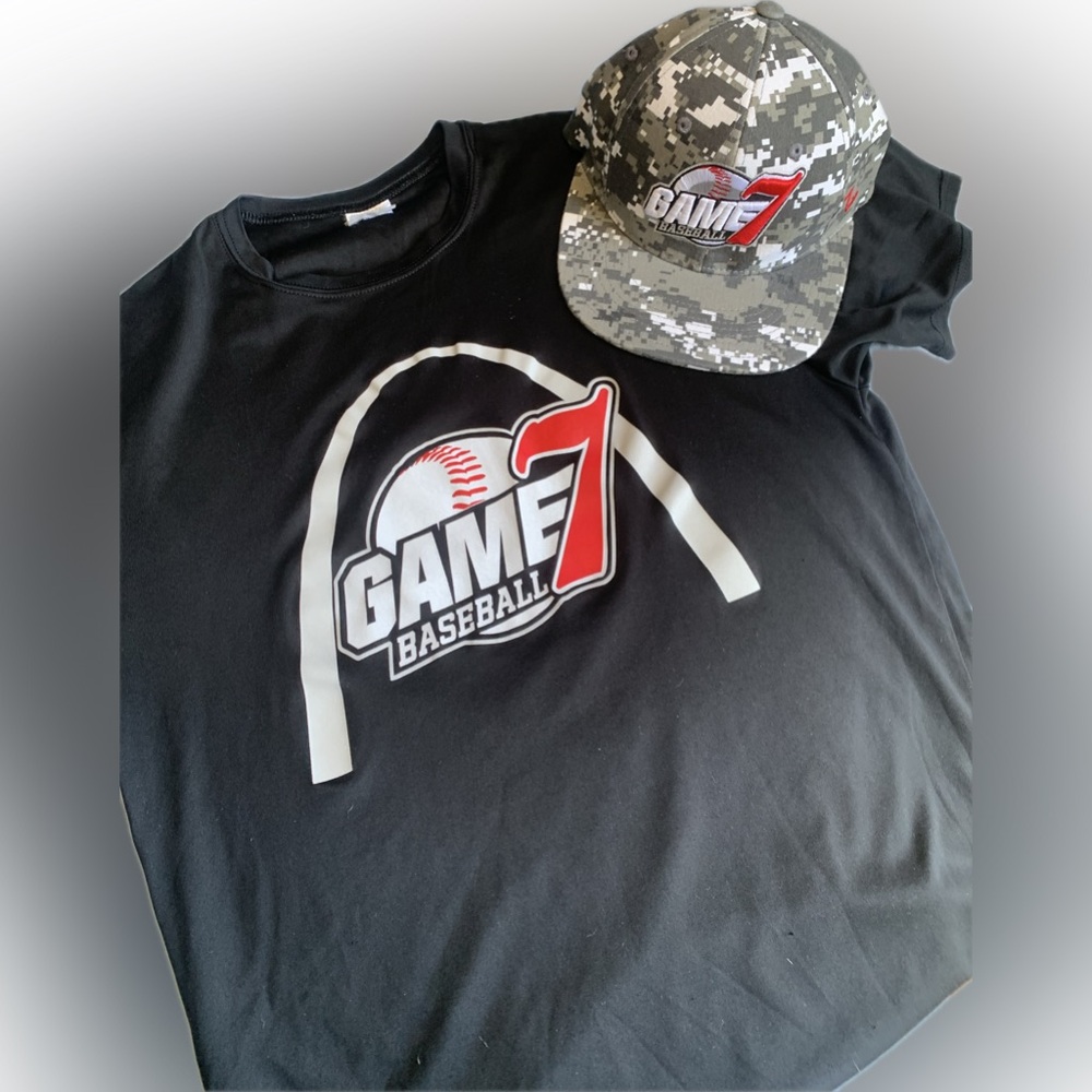 Game Day Shirt & hat bundle, black. Shirt is med & snap back camo hat is a small